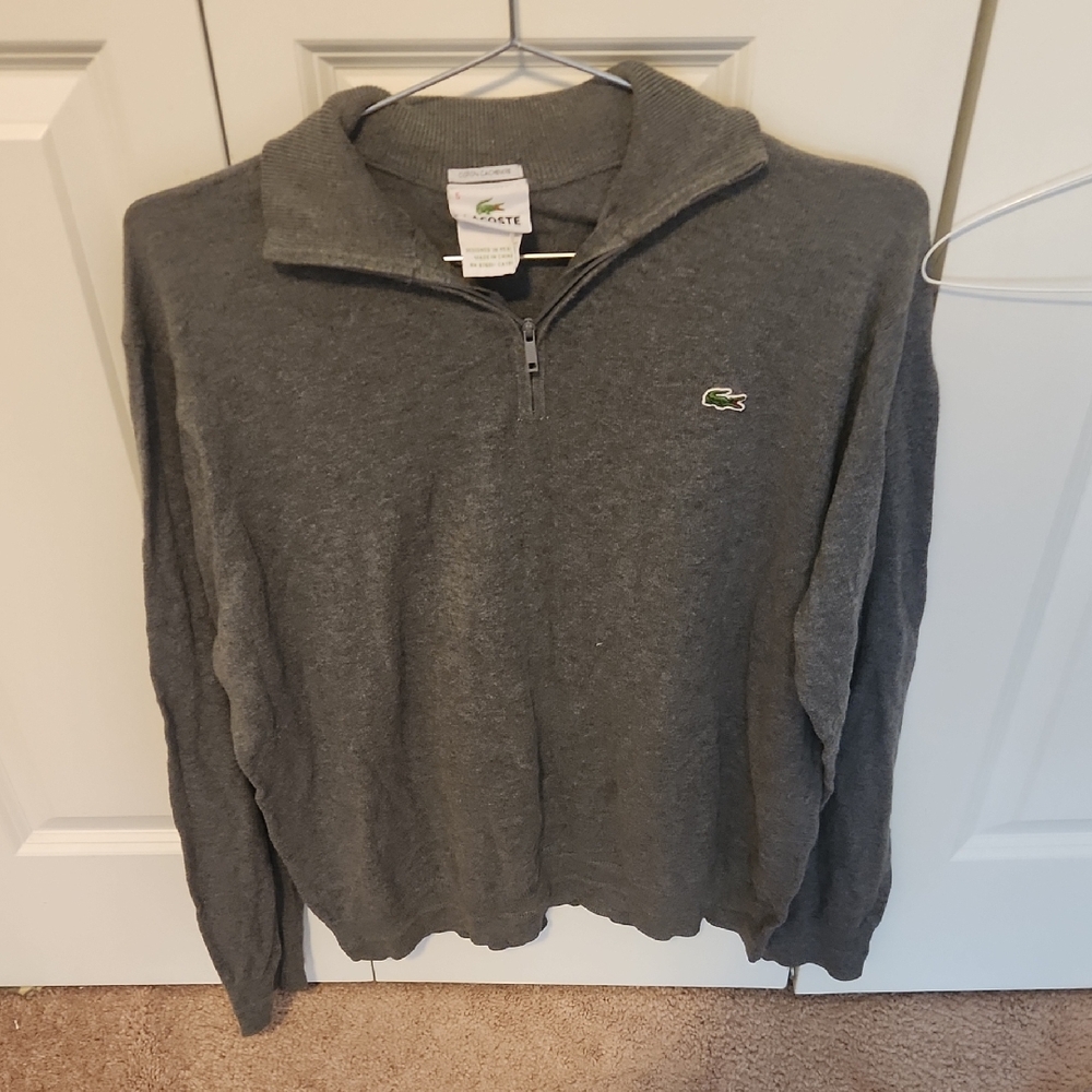 Lacoste Men’s Heather Gray Half-Zip Sweater with Croc Logo